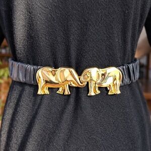 Vintage 1980s Gold Elephant Leather Stretch Belt | Statement Luxury